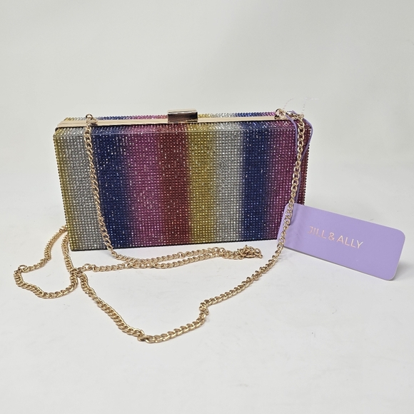 NWT Jill & Ally Multicolor Rhinestone Convertible Rainbow Clutch Purse B… - Picture 1 of 10